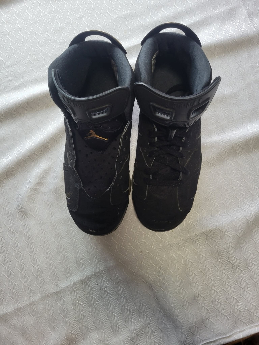 Air Jordan Black Suede Retro Sneakers with Gold Jumpman - Picture 5 of 13
